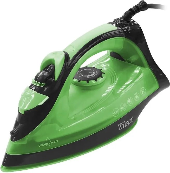 Fier de calcat talpa ceramica ZILAN ZLN2189, Verde, Putere 2200W, calcare cu aburi si uscata, functie autocuratare