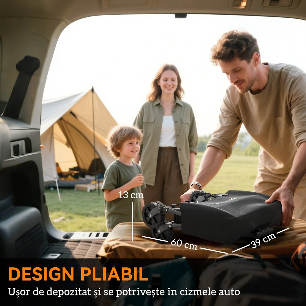 Outsunny Cărucior de Grădină Pliabil Compact, Cărucior Robust Multifuncțional pentru Exterior cu Roți Universale și Mâner Reglabil, pentru Sport, Camping, Cumpărături, Negru | Aosom Romania