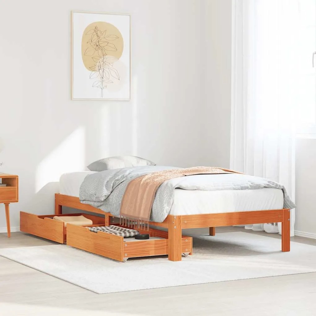 vidaXL Cadru de pat cu sertare, maro ceruit, 75x190 cm, lemn masiv pin