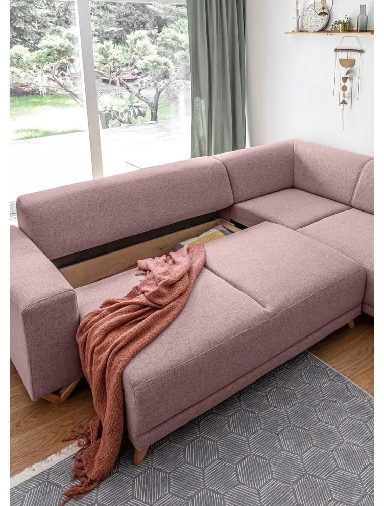 Colțar roz extensibil/cu spațiu de depozitare (cu colț pe partea dreaptă/în formă de ”L”) Classy Sophie – Miuform