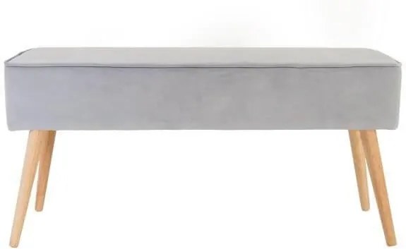 Bancheta Gri din Catifea cu Picioare de Lemn POPY - Catifea Gri Lungime(100 cm) x latime(30 cm) x Inaltime(50 cm)
