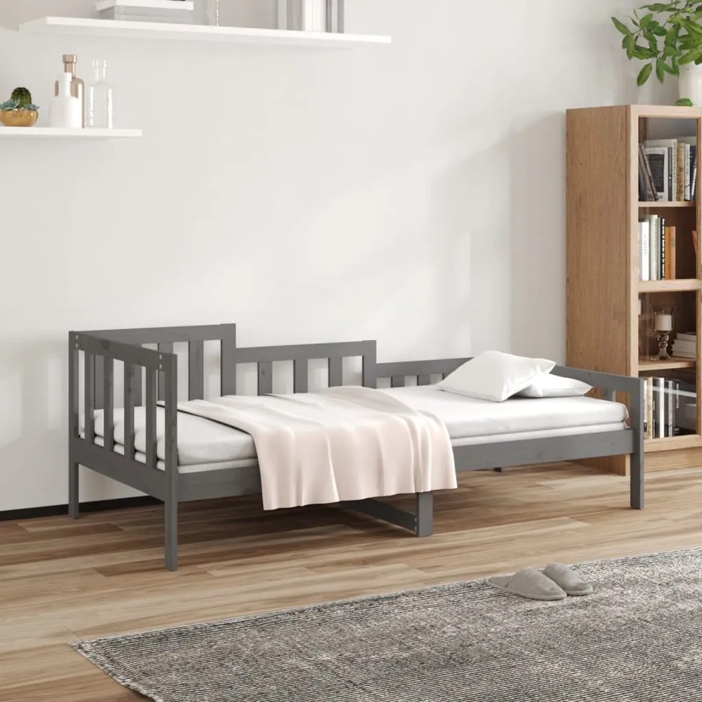 820723 vidaXL Pat de zi, gri, 80x200 cm, lemn masiv de pin