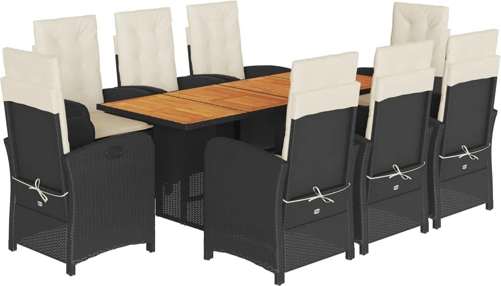 vidaXL Set mobilier de grădină cu perne, 9 piese, negru, poliratan