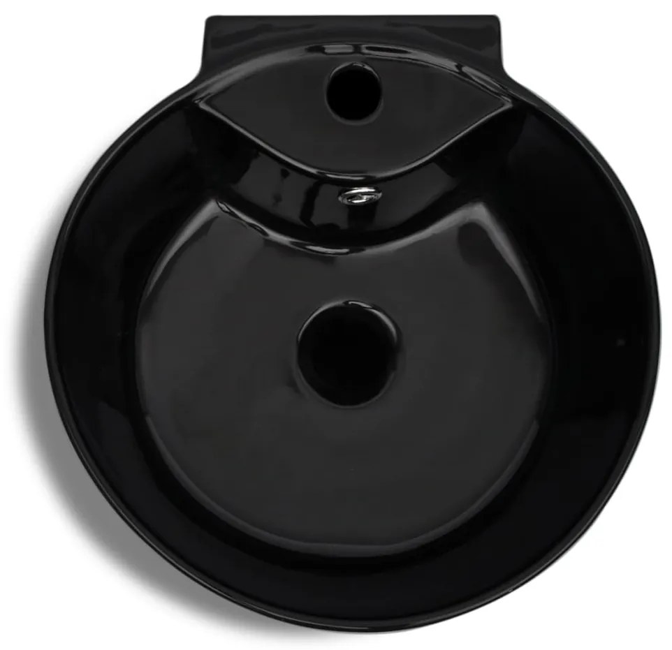Chiuveta baie cu suport, orificiu robinet/preaplin,rotund,ceramica,negru