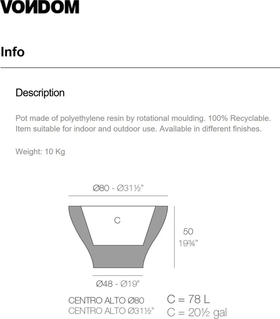 Ghiveci plante design decorativ modern exterior / interior HIGH CENTRE 120x75cm