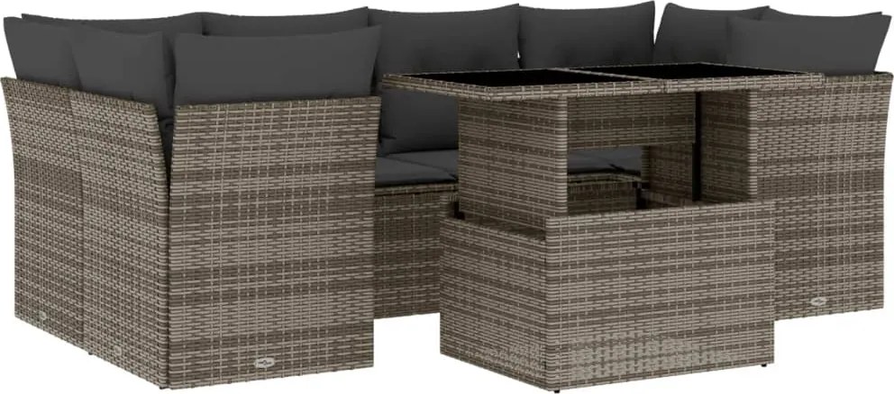 vidaXL Set canapele de grădină, 7 piese, cu perne, gri, poliratan