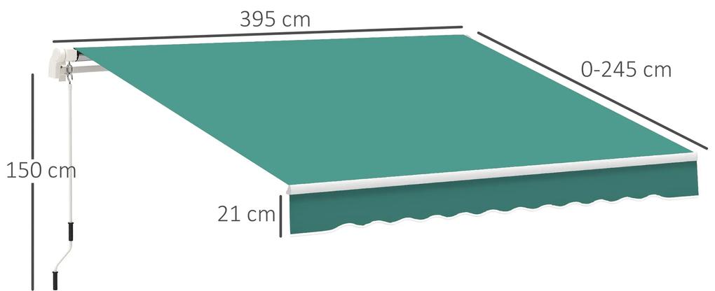 Copertina Soare Retractabila cu Manivela, Outsunny, Metal si Aluminiu, Verde, 400x250cm | Aosom RO