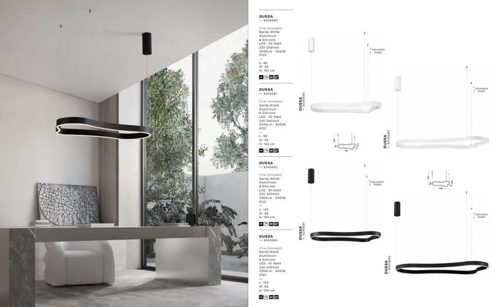 Lustra LED suspendata design modern DUSSA alb, 120x66cm