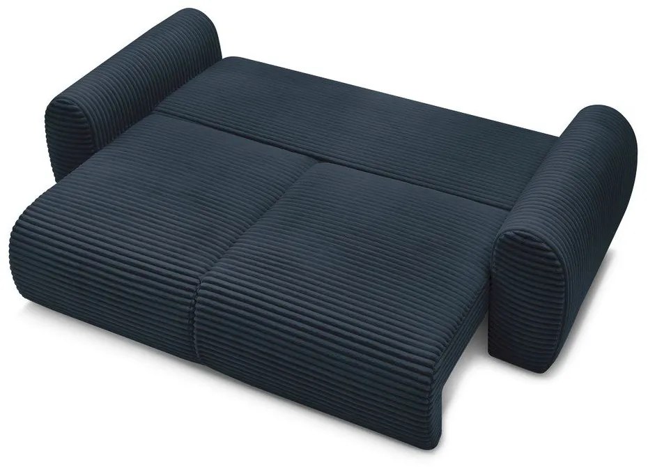 Canapea albastru-închis extensibilă cu tapițerie din catifea reiată 257 cm Lucien – Bobochic Paris