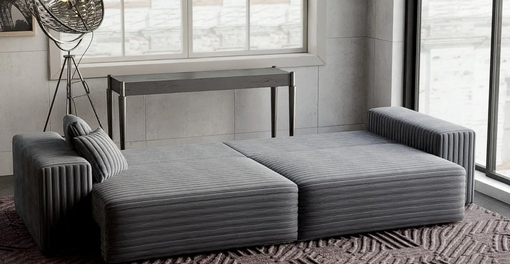 Canapea extensibilă dumonde cu ladă de depozitare si sezut confortabil din spuma high-density, Marbela Ambience Grey XXL 295x100 cm