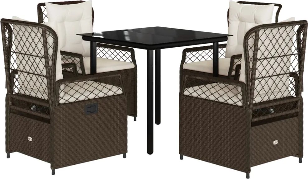 vidaXL Set mobilier de grădină, 5 piese, cu perne, maro, poliratan
