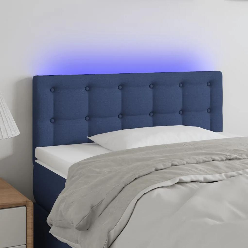 3122034 vidaXL Tăblie de pat cu LED, albastru, 90x5x78/88 cm, textil