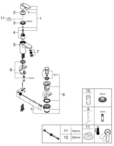 GROHE 32883000 - Baterie pentru lavoar GET, mărime S, crom lucios