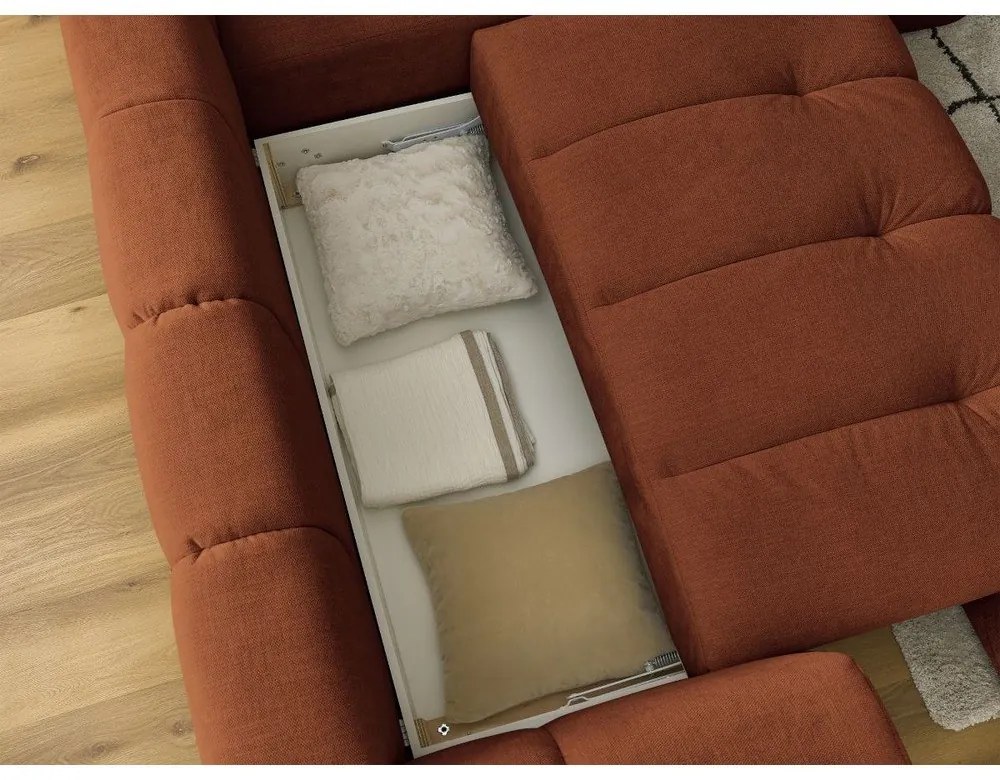 Colțar cărămiziu extensibil/cu spațiu de depozitare (cu colț pe partea dreaptă/în formă de ”L”) Fuji – Bobochic Paris