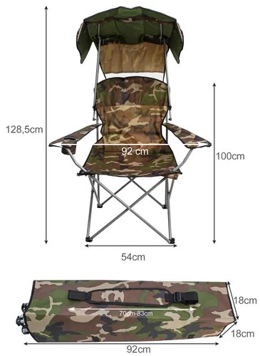 Scaun mare de pescuit pliabil cu baldachin - design camo