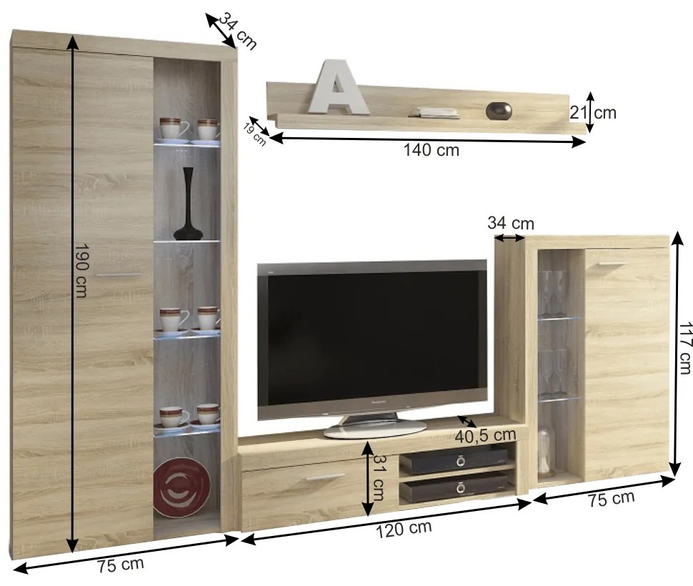 Set mobilier Living cu dulap haine ,stejar sonoma, 270 cm lungime ,Bortis Impex