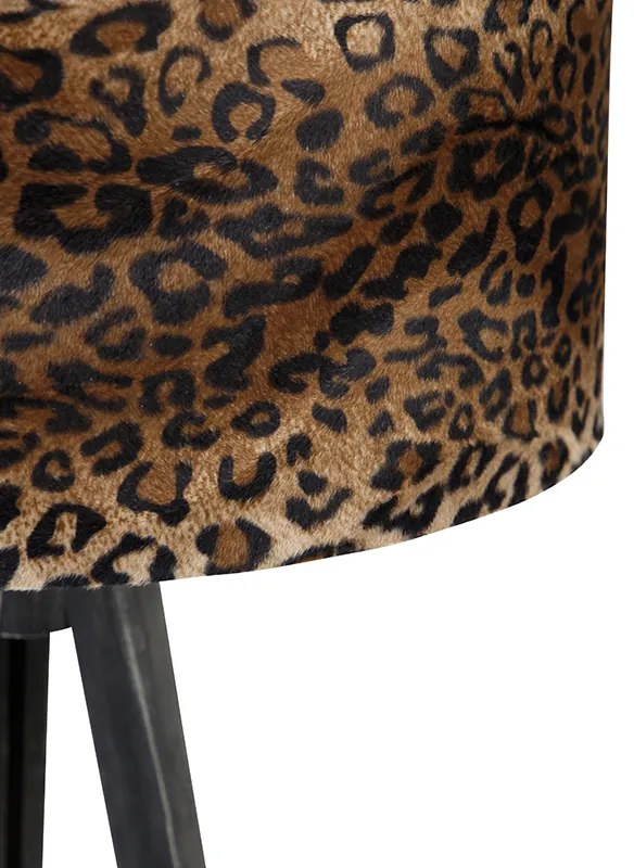 Lampa de podea trepied negru cu abajur leopard 50 cm - Tripod Classic