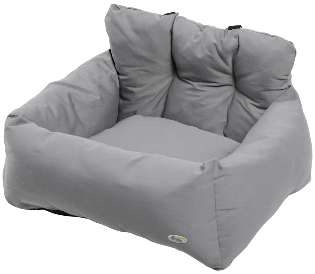 PawHut Scaun de Mașină pentru Câini Mici, Canisă Auto din Bumbac, Detașabilă și Lavabilă, cu Curele de Siguranță, Gri Închis | Aosom Romania