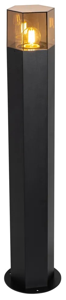 Lampă de podea pentru exterior neagră cu abajur fumuriu hexagonal 70 cm - Denmark