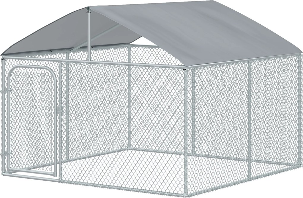 PawHut Țarc Exterior pentru Câini cu Acoperiș Impermeabil, Spațios, 230x230x175 cm, Argintiu | Aosom Romania