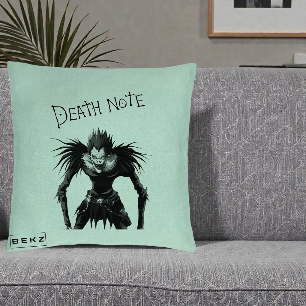 Perna Personalizata Death Note Ryuk Shinigami Alb-Negru, 40x40 cm, Verde Menta, Husa Detasabila, Perna Inclusa, BEKZ®