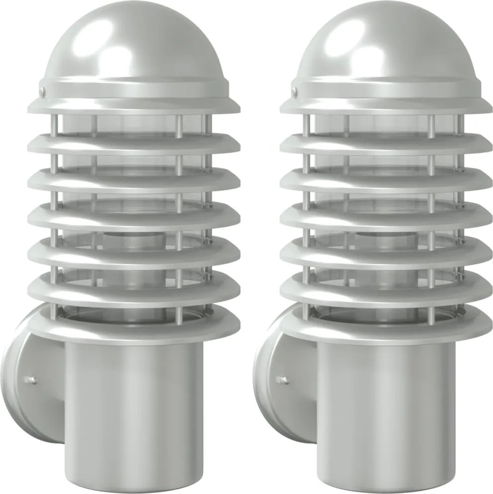 vidaXL Corpuri de iluminat exterior de perete 2 buc argintiu oțel inox