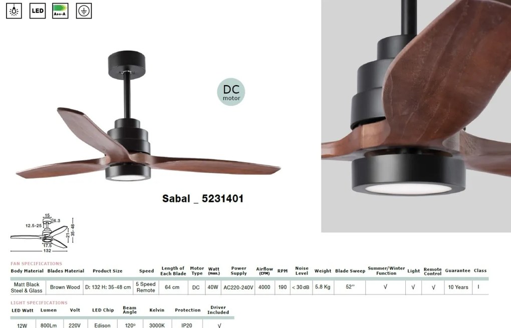 Lustra LED cu ventilator si telecomanda design modern Sabal NVL-5231401