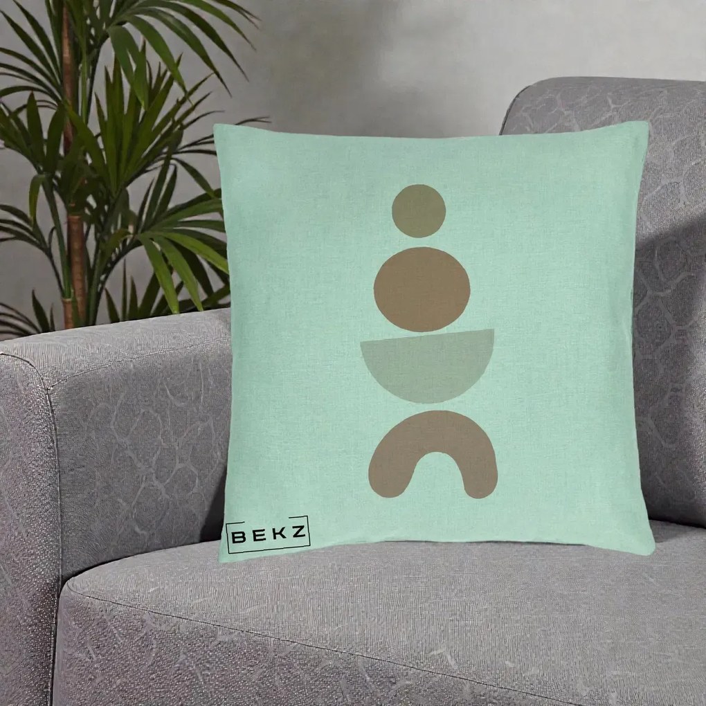 Perna Decorativa Geometric Boho Cercuri si Arc, 40x40 cm, Verde Menta, Husa Detasabila, Perna Inclusa, BEKZ®