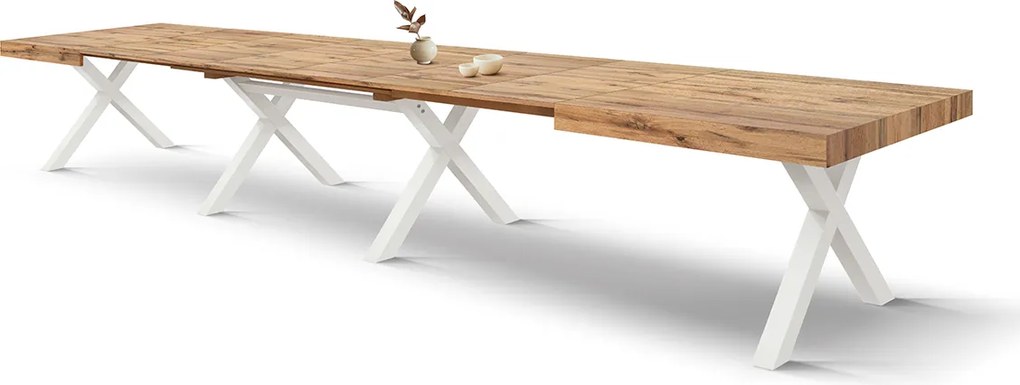 MASA  BIG FAMILY, picior  X, 480 cm - BLAT RUSTIC, PICIOR ALB - 180 cm/90 cm