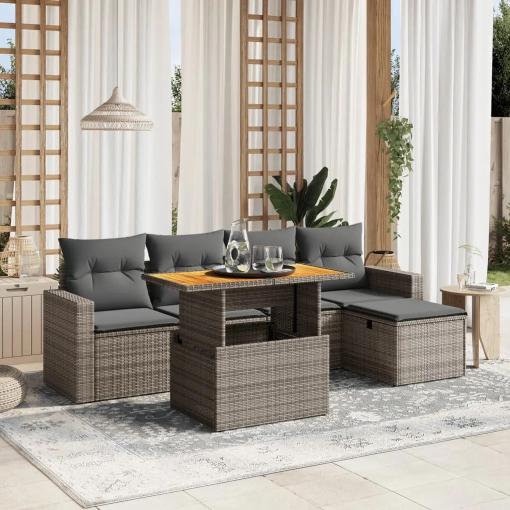 3275587 vidaXL Set mobilier grădină cu perne, 6 piese, gri, poliratan