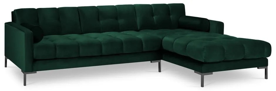 Colțar din catifea cu extensie pe partea dreaptă Cosmopolitan Design Bali, verde închis