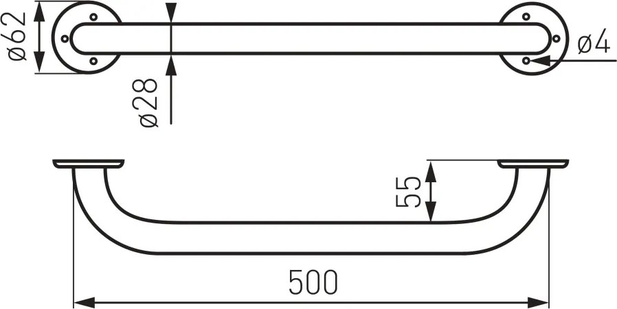 METALIA Mâner de susținere drept, 500 mm alb R6650,11