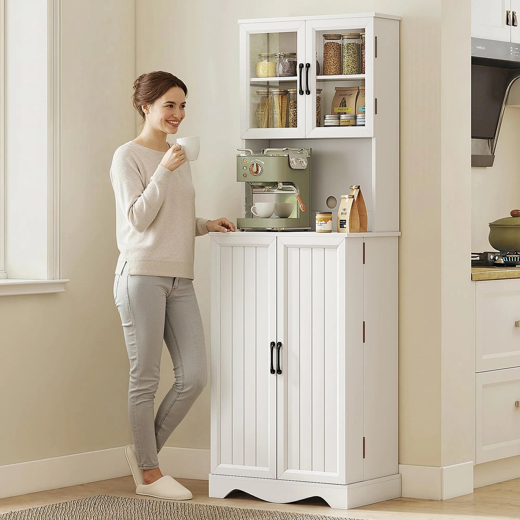 HOMCOM Mobilă de Depozitare pentru Bucătărie cu 2 Dulapuri și 8 Rafturi, din Lemn și Acrilic, 60x39.5x179.6 cm, Alb | Aosom Romania