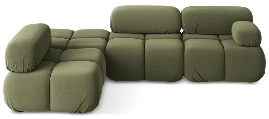 Colțar modular verde deschis cu tapițerie din catifea (cu colț pe partea stângă) Lokua – Makamii