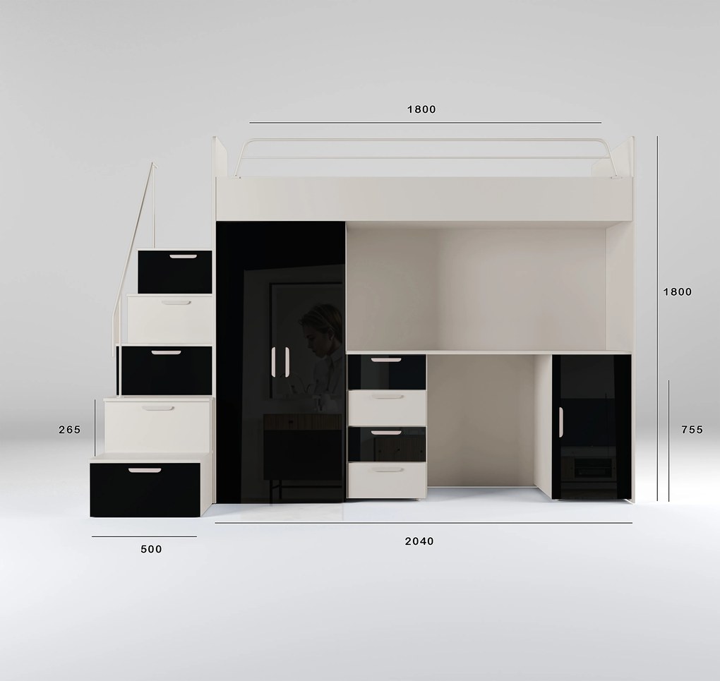 Pat pentru copii Ruby IV S (cașmir + negru lucios) (cu somiere). 1121255