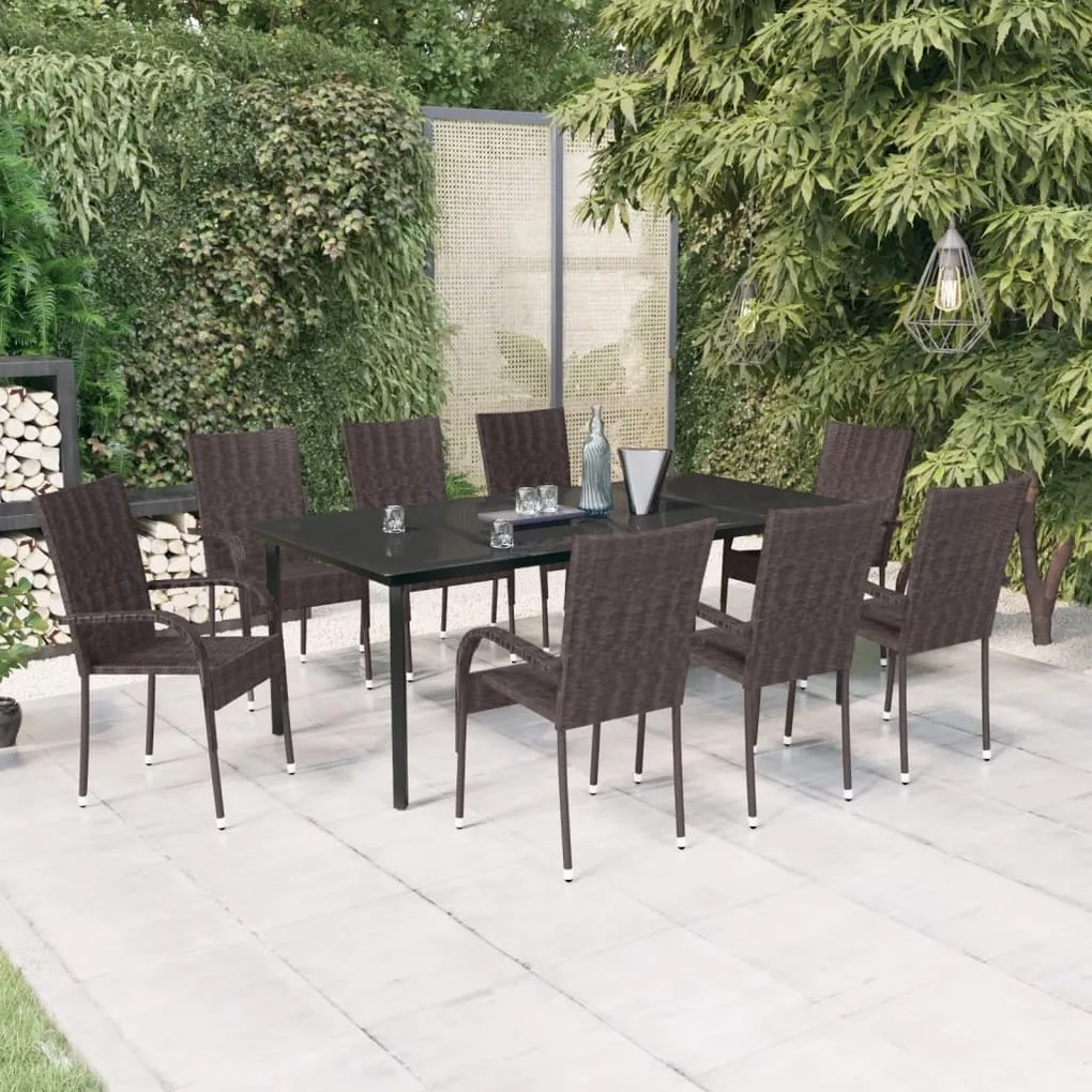 3099388 vidaXL Set mobilier de grădină, 9 piese, maro și negru