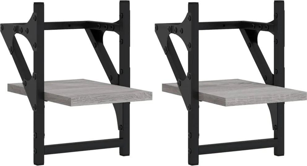vidaXL Rafturi de perete cu bare, 2 buc., gri sonoma, 20x25x30 cm