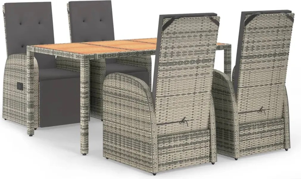 vidaXL Set mobilier de grădină cu perne, 5 piese, gri, poliratan