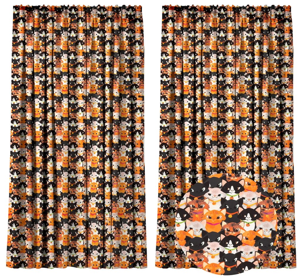 Set 2 draperii 180 x 240 cm, blackout 60%, print modern, Kidizi Cats, multicolor, draperii camera copilului, sufragerie sau dormitor