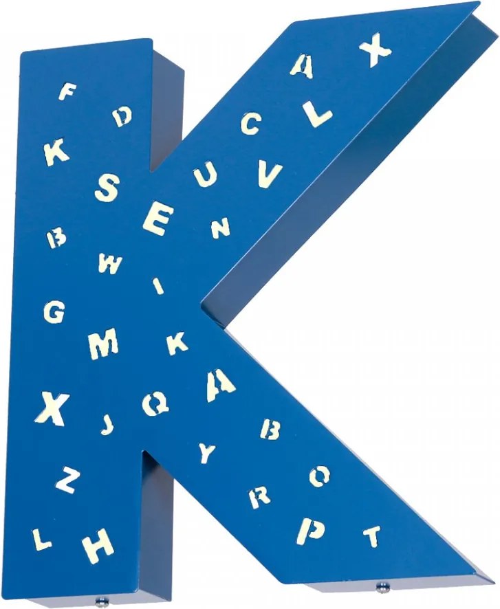 Decoratiune luminoasa albastra pentru perete din metal Letter K Aldex
