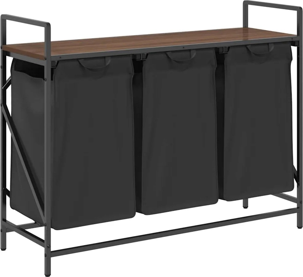vidaXL Coș de rufe 3 compartimente cu raft stejar maro