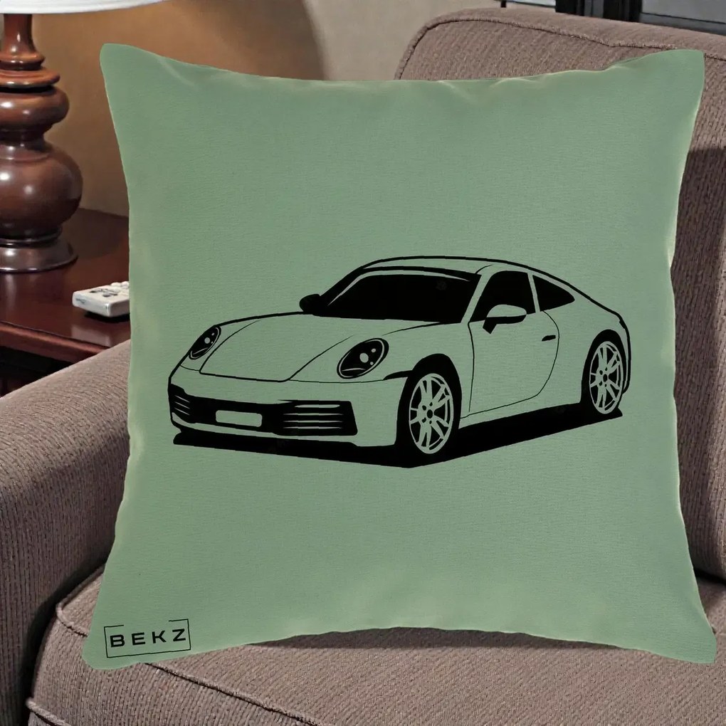 Perna Personalizata Porsche 911 Silueta, 40x40 cm, Verde, Husa Detasabila, Perna Inclusa, BEKZ®