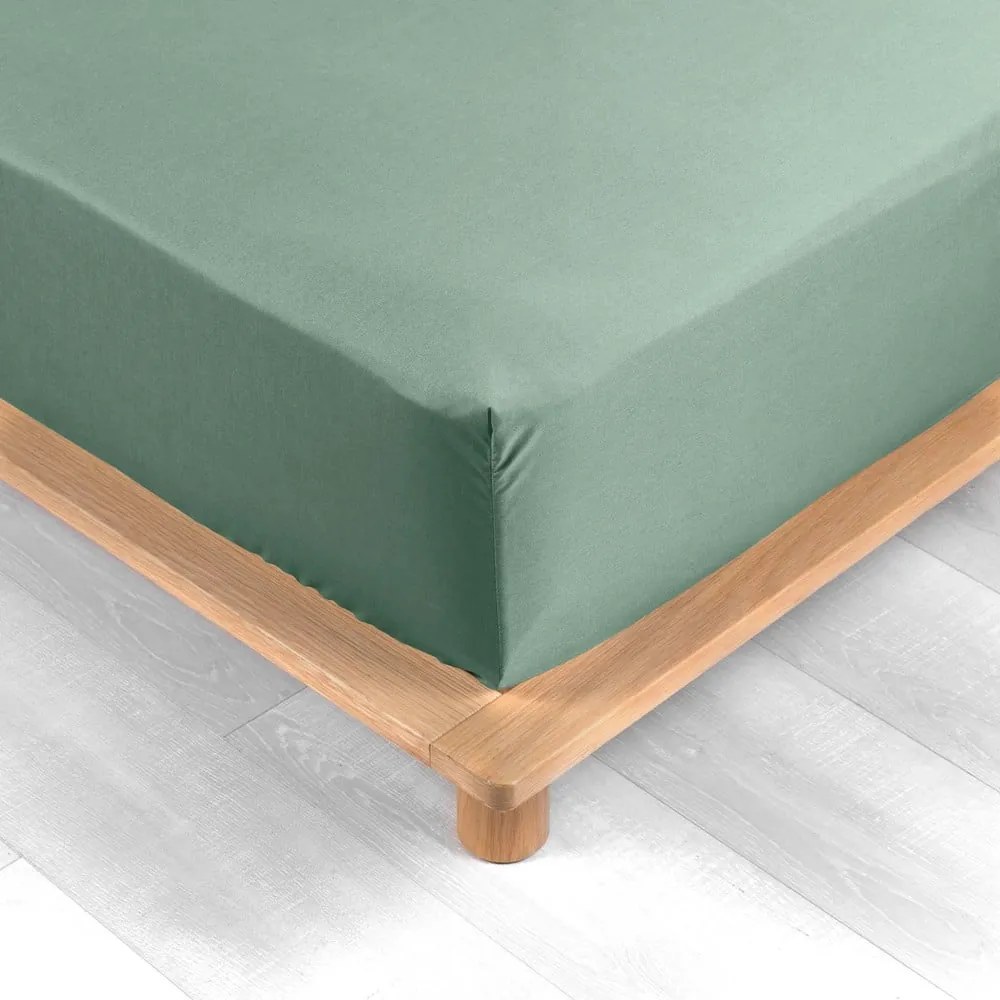 Cearceaf verde din bumbac percal cu elastic 160x200 cm Percaline – douceur d'intérieur