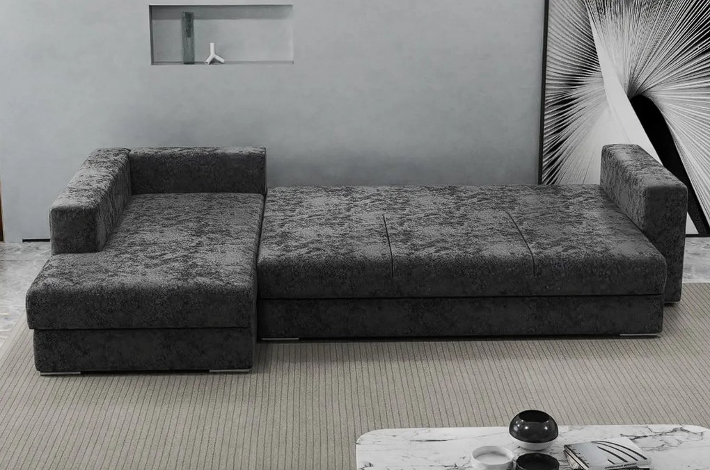 Colțar extensibil dumonde cu ladă de depozitare si sezut confortabil din spuma high-density, Gloria Euphoria Black 320x183 cm