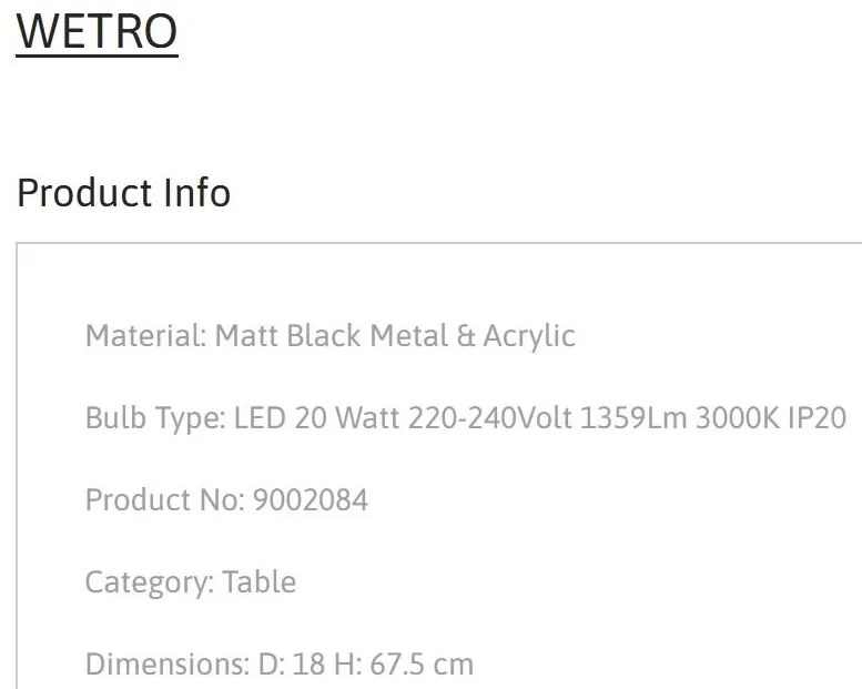 Lampa de masa LED moderna stil minimalist WETRO negru