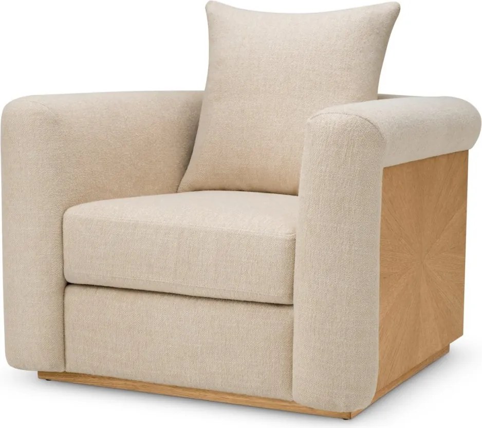 Fotoliu LUX furnir de stejar, tesatura Renato ecru, Amadeo