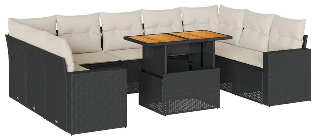 3327080 vidaXL Set canapele de grădină cu perne, 10 piese, negru, poliratan