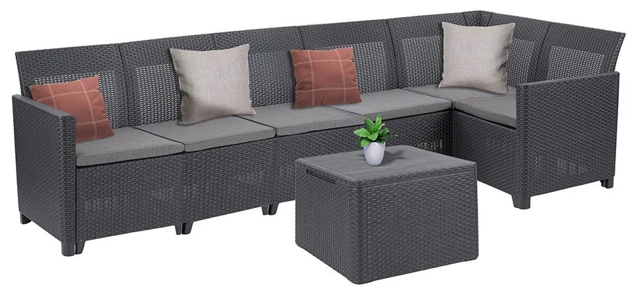 Canapea de colț Claire VIII cu 6 locuri și masă cu perne, grafit