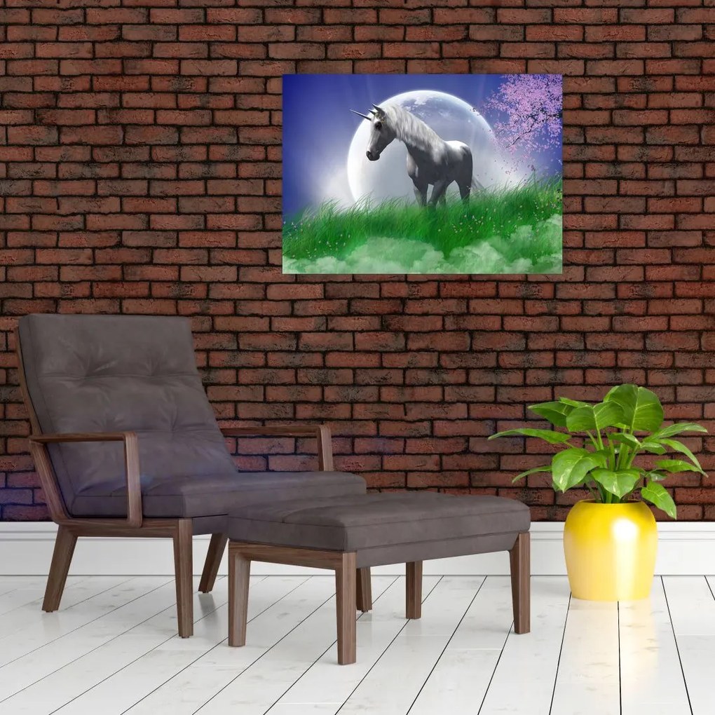 Tablou pe sticlă cu unicorn (70x50 cm)