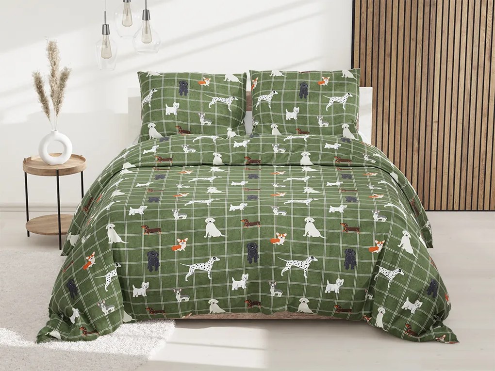 Lenjerie de pat din bumbac verde, WHITE DOGS